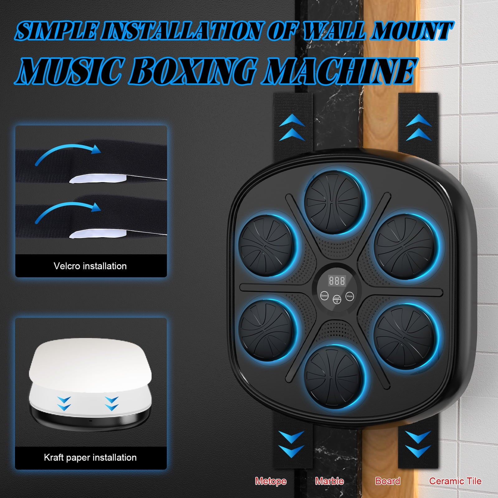 Upgraded Adult Smart Music Boxing Machine, Boxing Music Fitness Machine with Smart Display and Boxing Gloves, Smart Boxing Machine Wall-Mounted Music for Home and Gym (Black)